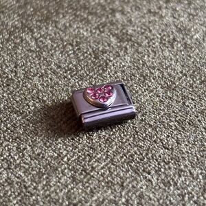 💖 Vintage Pink Rhinestones Heart Italian bracelet single charm (2003)